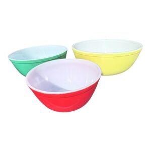 Pyrex Mixing Bowls Set of 3 Primary Colors Red Yellow Green Nesting Milk Glass